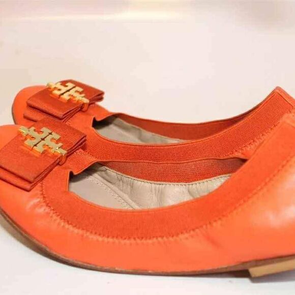 Tory Burch Designer Sedgewick Orange Ballet Flat Womens Leather Shoes Size 5.5 M - Picture 6 of 10